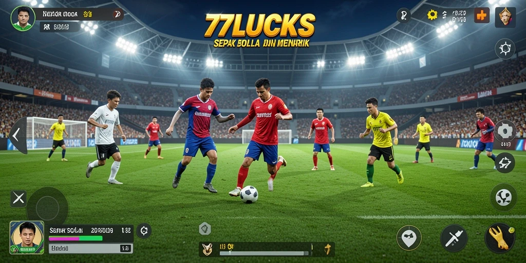 Tampilan gameplay seru di 77LUCKS dengan aksi sepak bola yang mendebarkan.