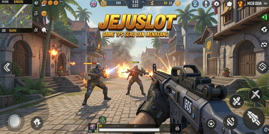 Tampilan gameplay seru dari JEJUSLOT di arena TPS.