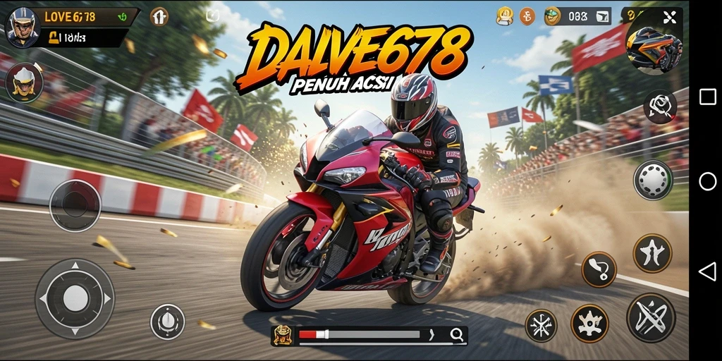 Tampilan gameplay balapan motor yang seru dan menantang.