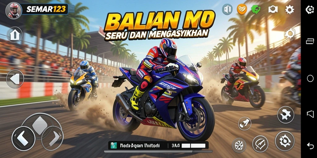 Tampilan gameplay seru di SEMAR123 dengan aksi balapan motor yang mendebarkan.