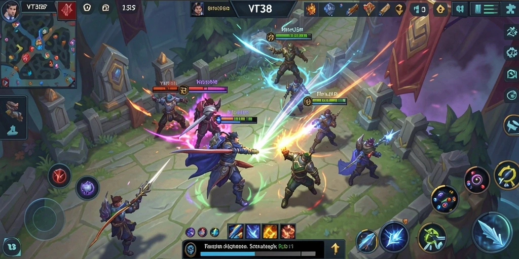 Tangkapan layar gameplay VT38 dengan aksi seru di arena MOBA.